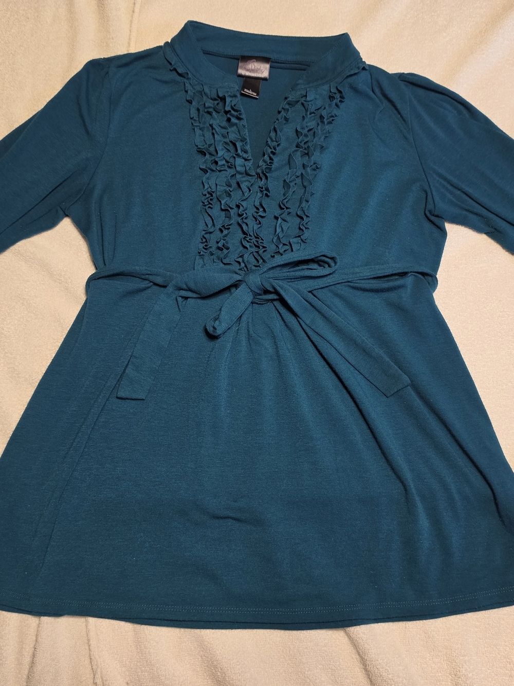 Oh Baby By Motherhood Teal Ruffle-Front Tie-Waist Maternity Top